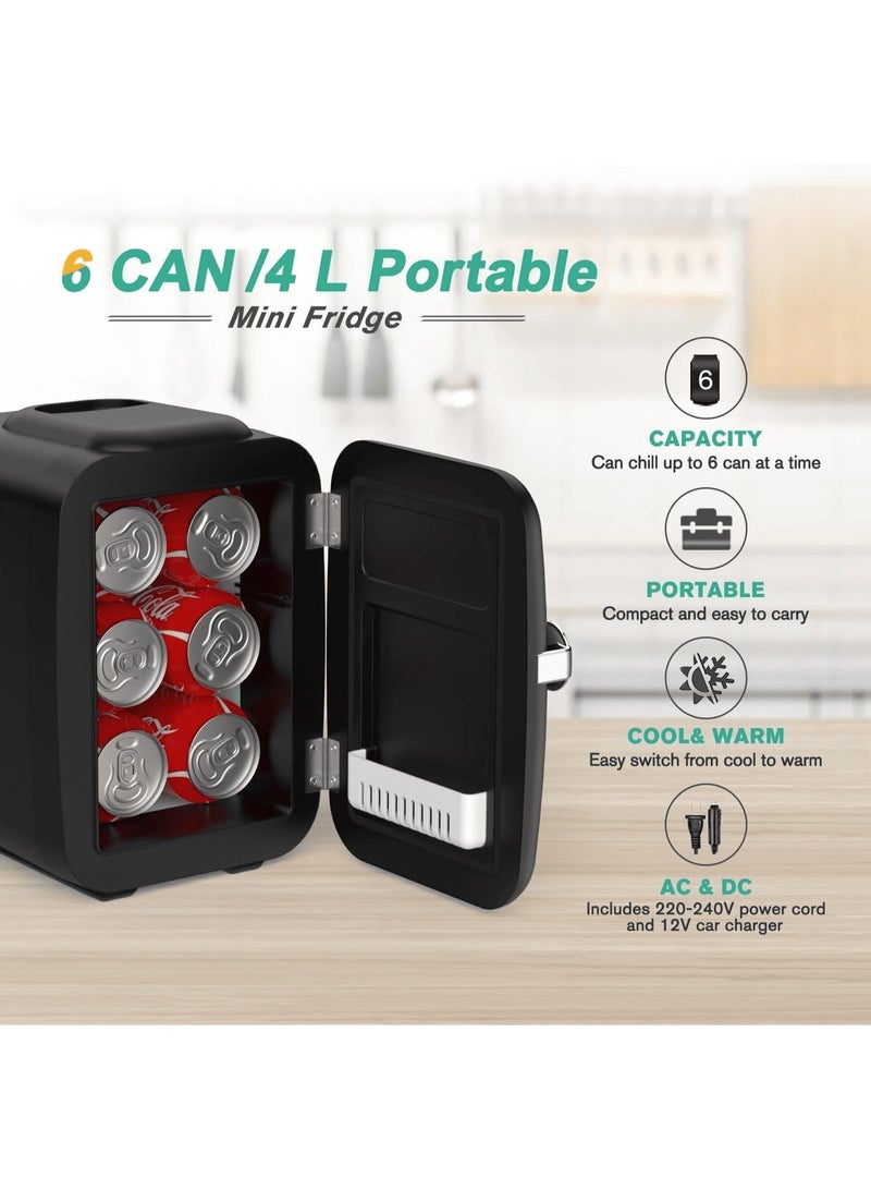 CROWNFUL Mini Fridge, 4 Liter 6 Can Portable Cooler and Warmer, Personal Fridge for Skin Care, Cosmetics, Food, Great for Bedroom, Office, Car, Dorm, ETL Listed (Black) - Image 2